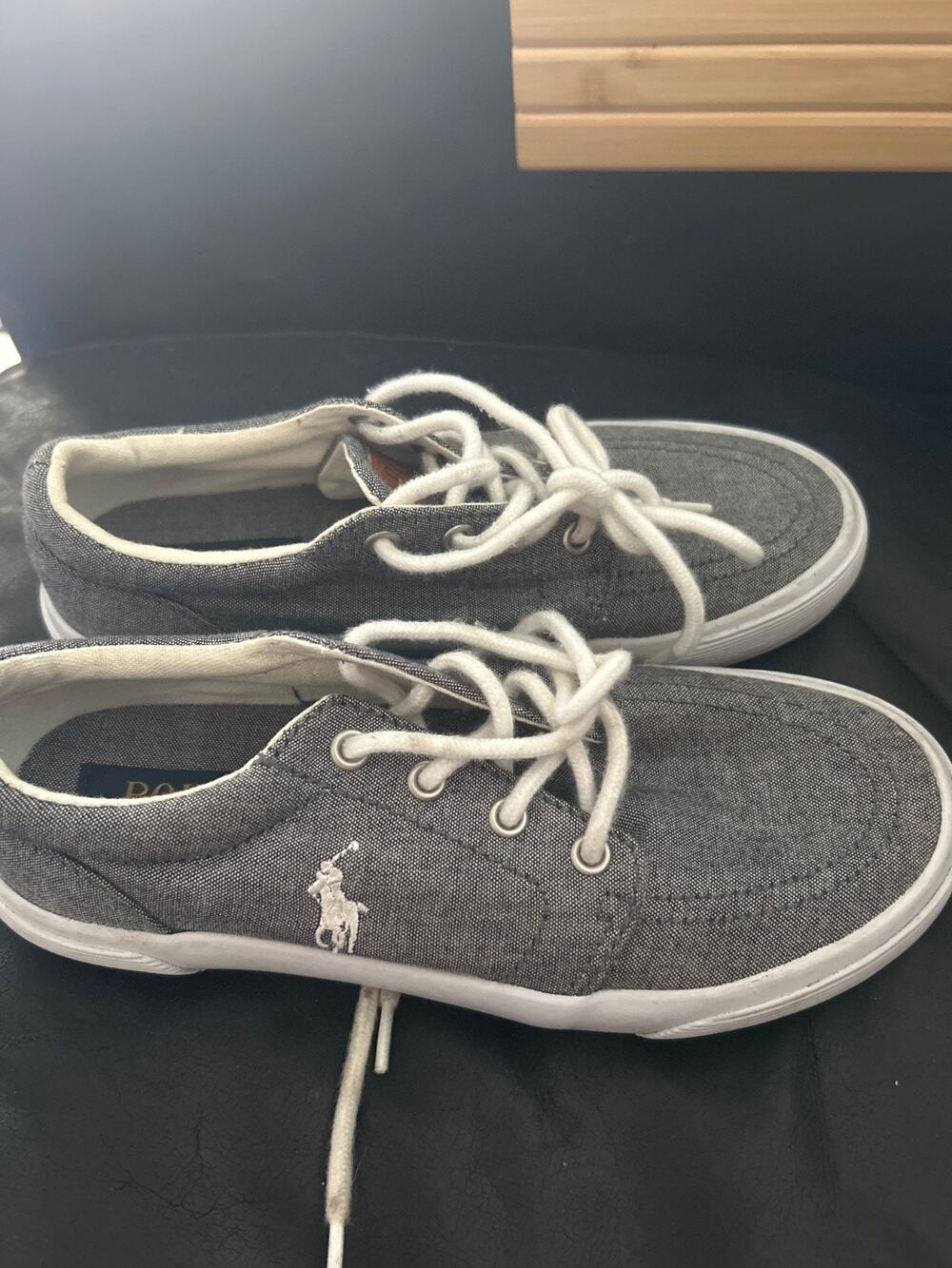 Polo Ralph Lauren Faxon II Youth Size 2 Grey Canvas Low Top Sneakers